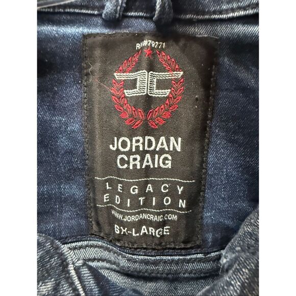 JORDAN CRAIG Mens Distressed / Stretch Denim  Jacket Deep Blue   (Blue Wash) Sz - Picture 4 of 7